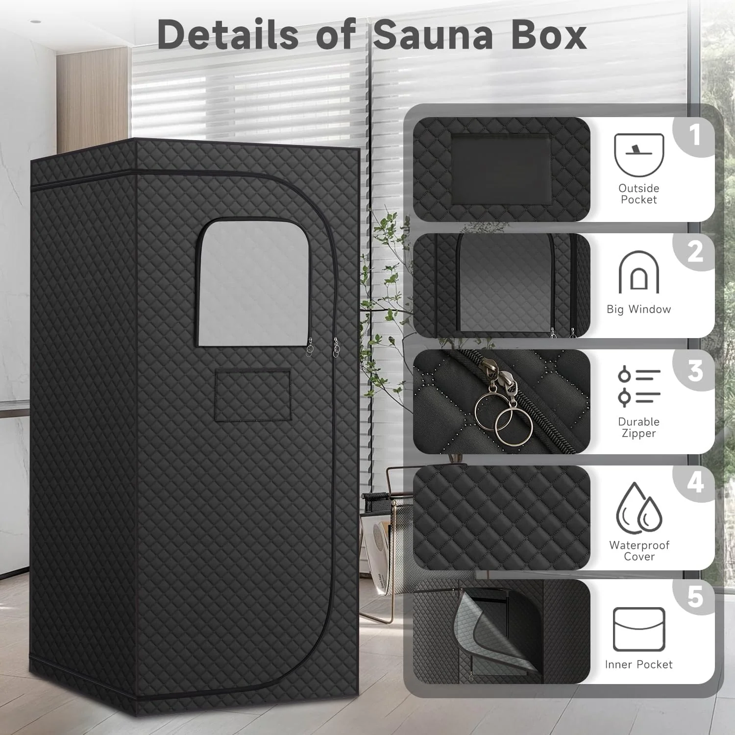 Portable Far Infrared Dry Sauna Box With Red Light Therapy, 9 Levels, 5.9ft x 2.9ft x 2.6ft - Image 6