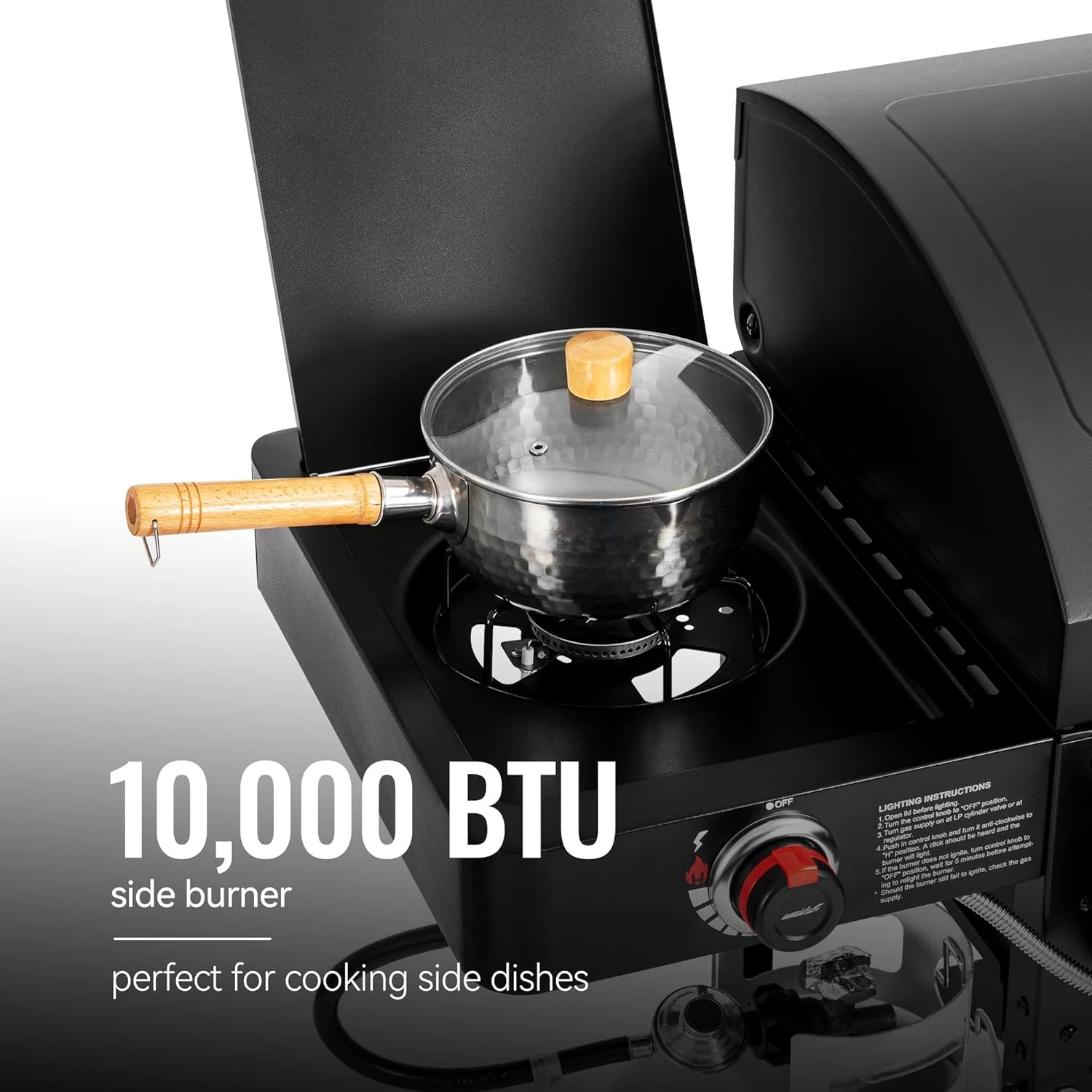 2-Burner Gas & Charcoal Combo Grill with Smoker & Side Burner, 34,000 BTU, 1020 Sq In, Black - Image 5