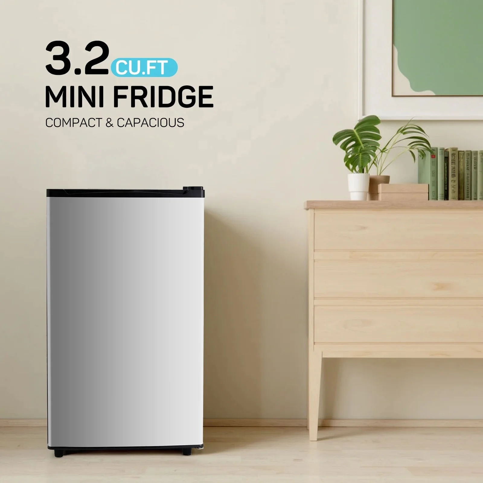 TINKLE WELL Mini Fridge With Freezer, 3.2 Cu Ft, Single Door, Silver - Image 7