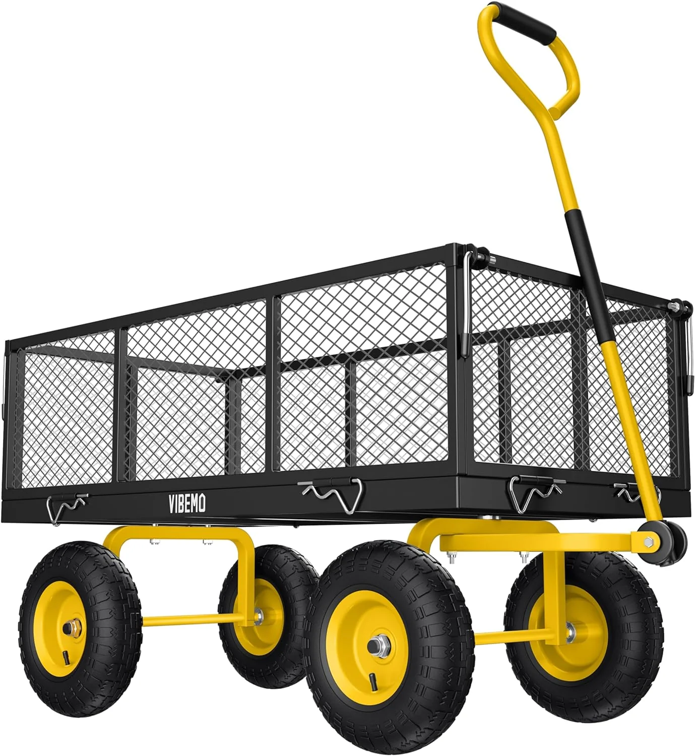 Steel Garden Cart 2-in-1 1400 lbs Heavy Duty Utility Wagon with Removable Mesh Sides to Convert into Flatbed 240?? U-Turn 13" Pneumatic Tires Garden Wagon for Farm Yard Lawn Garden Camping - Image 30