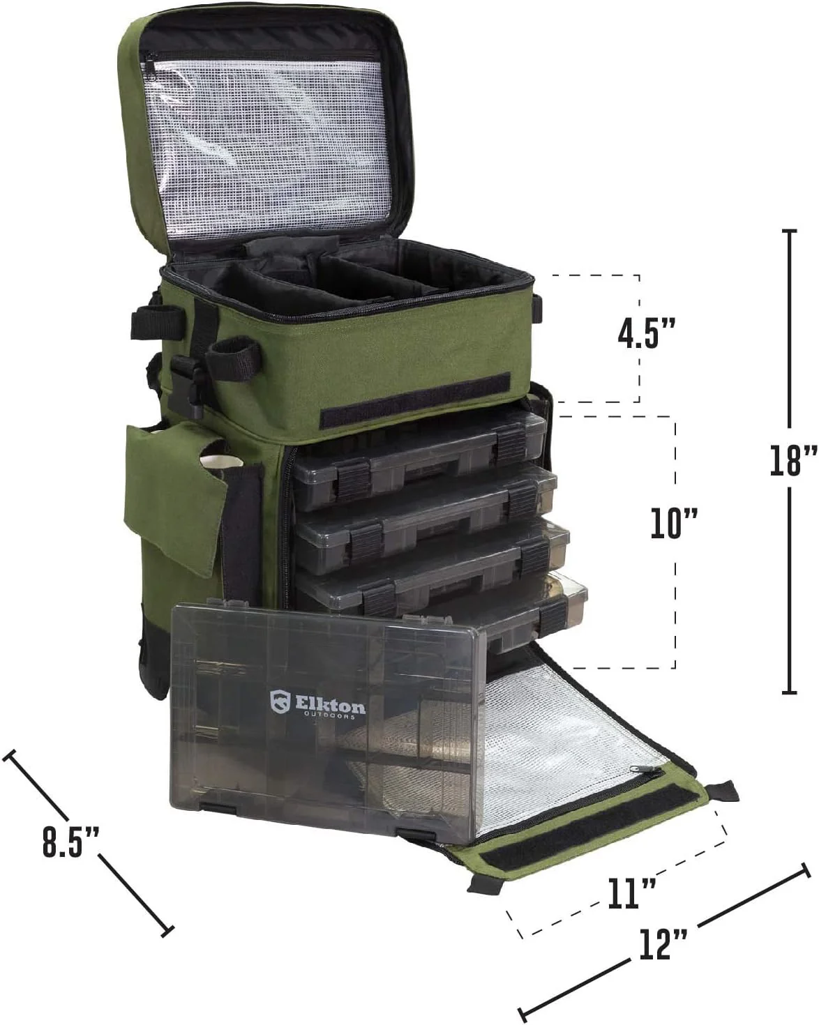 Elkton Outdoors Rolling Tackle Box with Wheels - Waterproof Rolling Fishing Backpack, 5 Removable Tackle Trays, 4 Rod Holders, Fishing Gifts for Men, Fish Tackle Bag, Roller Tackle Box - Image 4