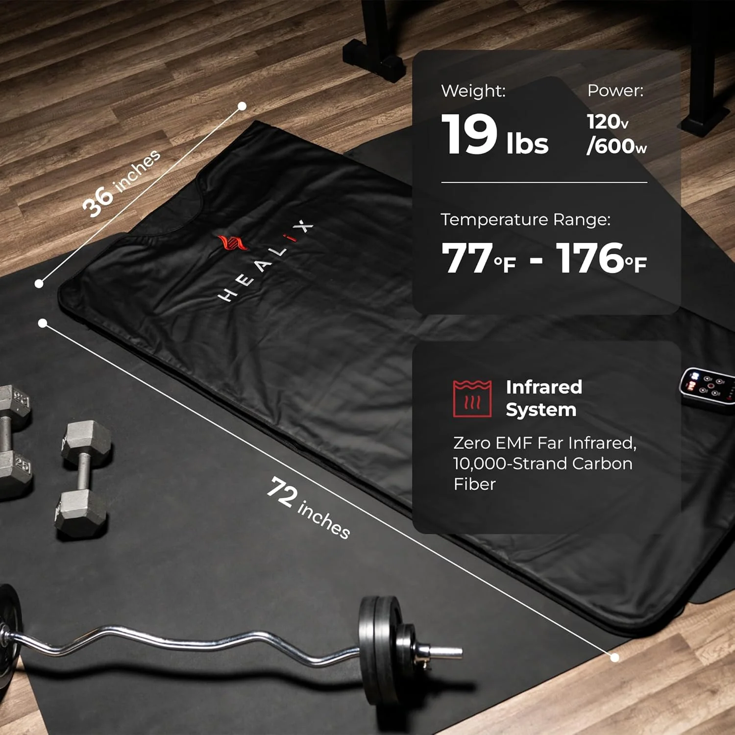 Healix Infrared Sauna Blanket, Zero EMF, 77-176F, Carbon Fiber Heating - Image 5