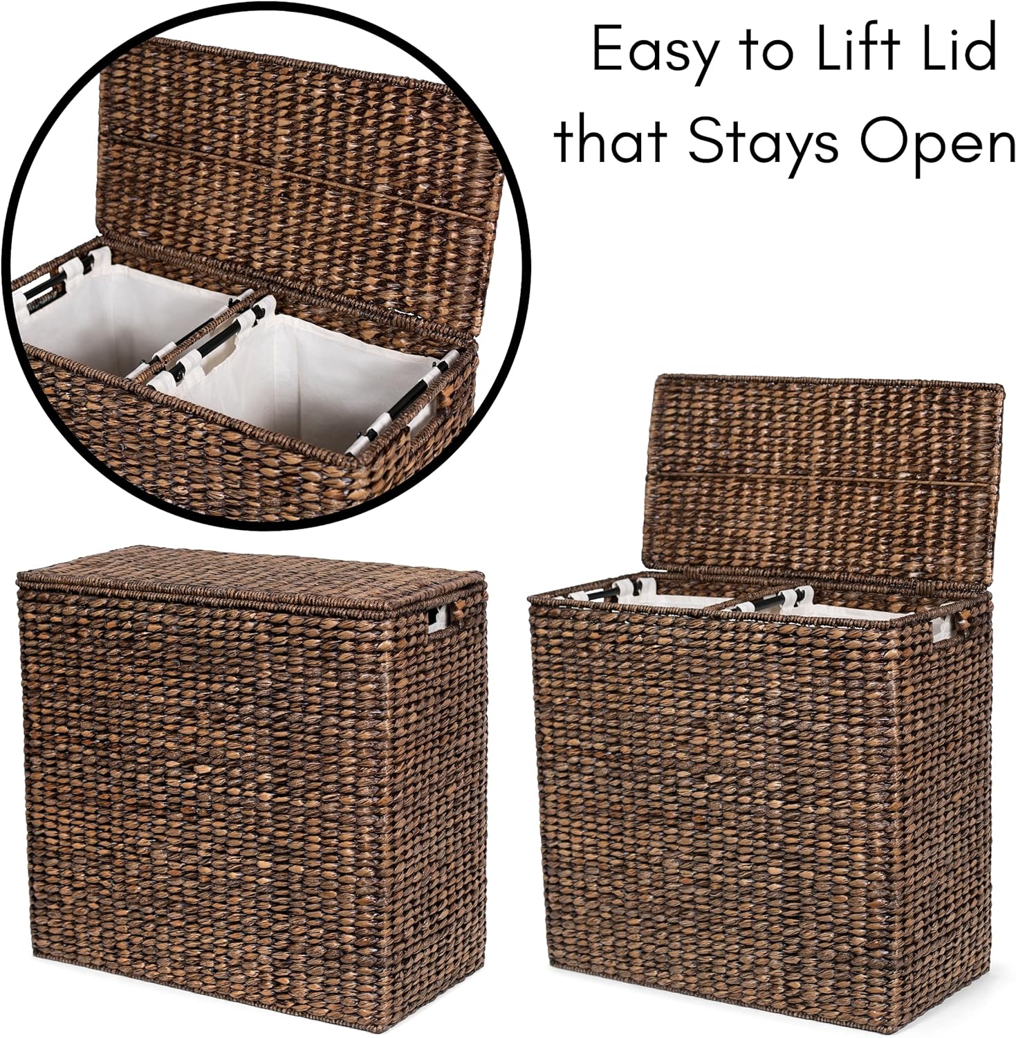 Sofia + Sam Oversized Divided Seagrass Hamper With 2 Canvas Liners, 28 x 14 x 27 Inches - 4602 - Image 13