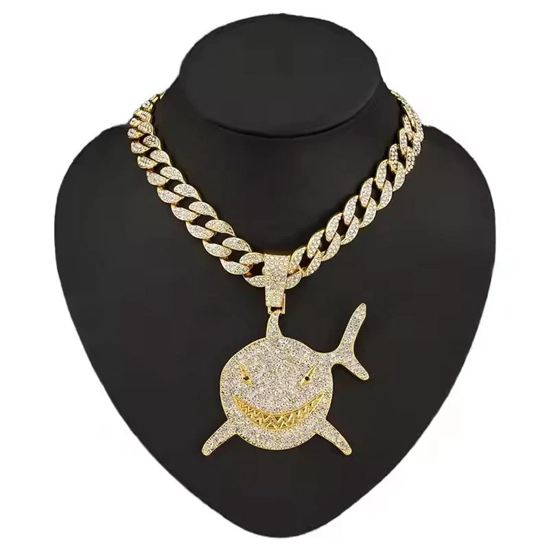 Shark Pendant Necklace With 20in Cuban Link Chain, 13mm Width - Image 2