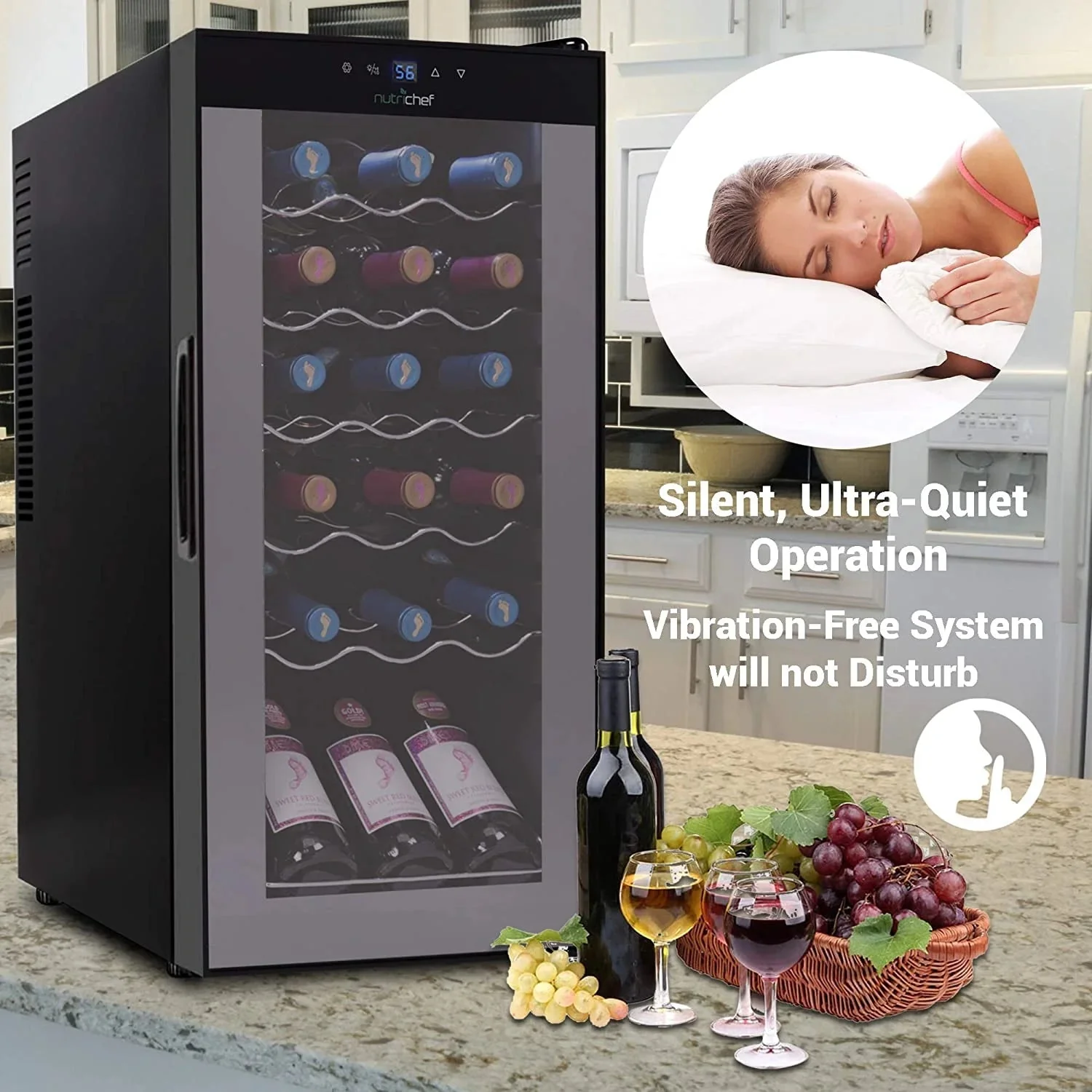 NutriChef Digital Electric Thermoelectric Wine Chiller Cooler, 18 Bottle, Black - Image 6