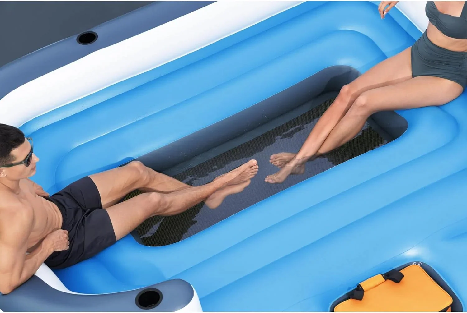 Tropical Breeze 6 Person Inflatable Party Island Large Relaxing Water Float with Detachable Sunshade and Cooler Bag - Image 7