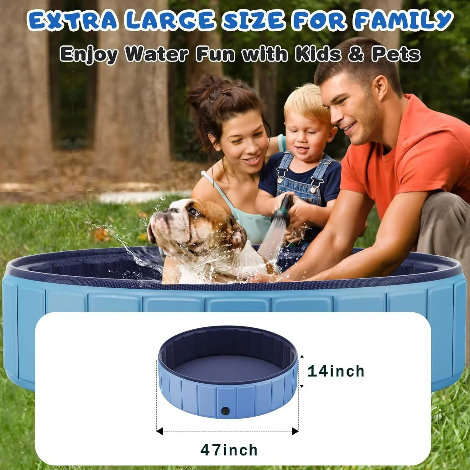 Totiro Foldable Dog Swimming Pool, 120in x 20in, PVC, Blue - Image 3