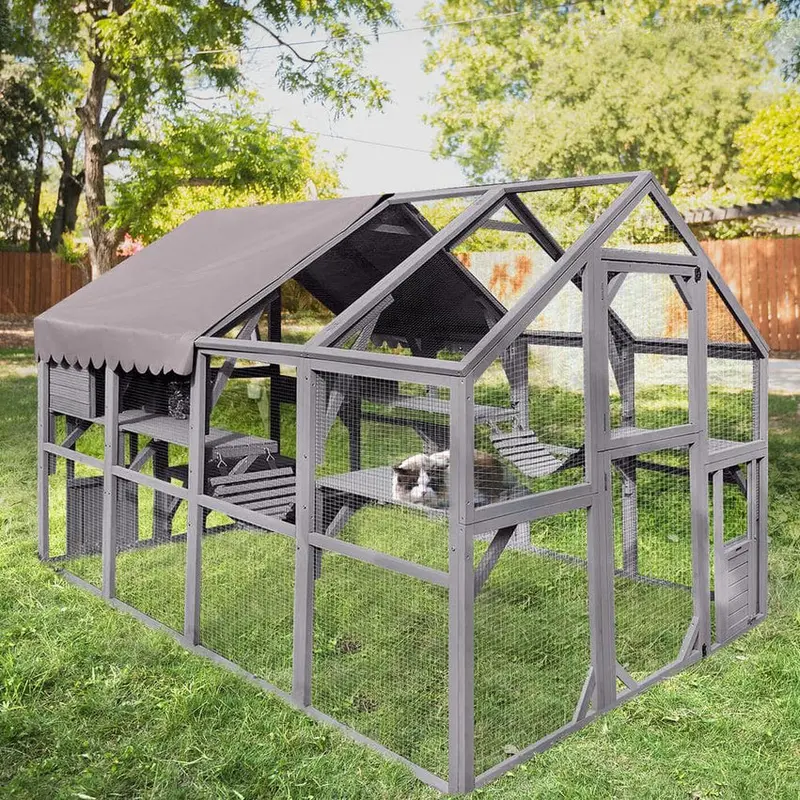 aivituvin Large Outdoor Cat Enclosure With 7 Platforms, 2 Bridges And 2 Small Houses - Image 2