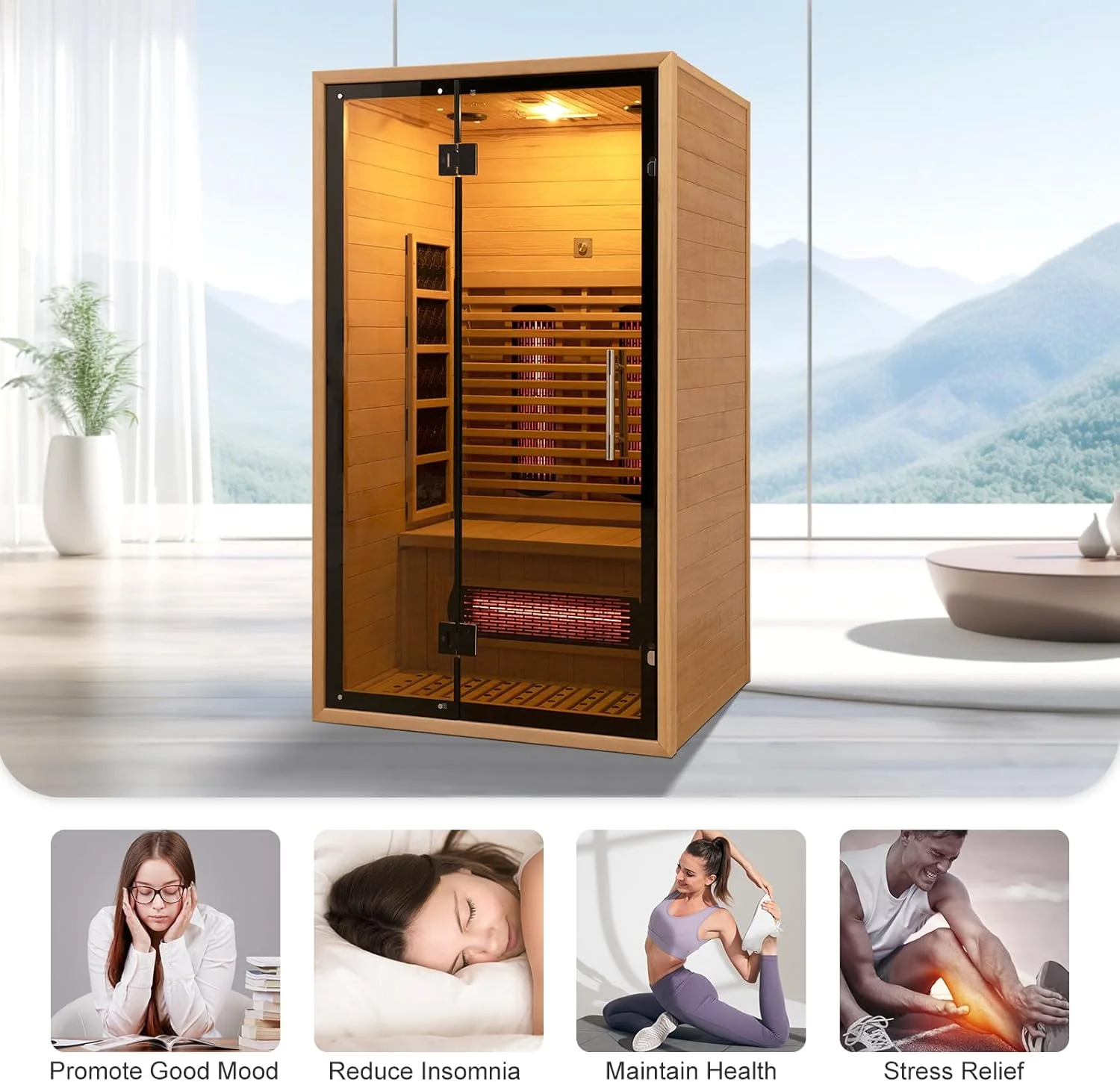2-Person Red Light Far Infrared Indoor Sauna, 1750W/110V, Canadian Hemlock, 41.33in x 47.24in x 74.80in - Image 7