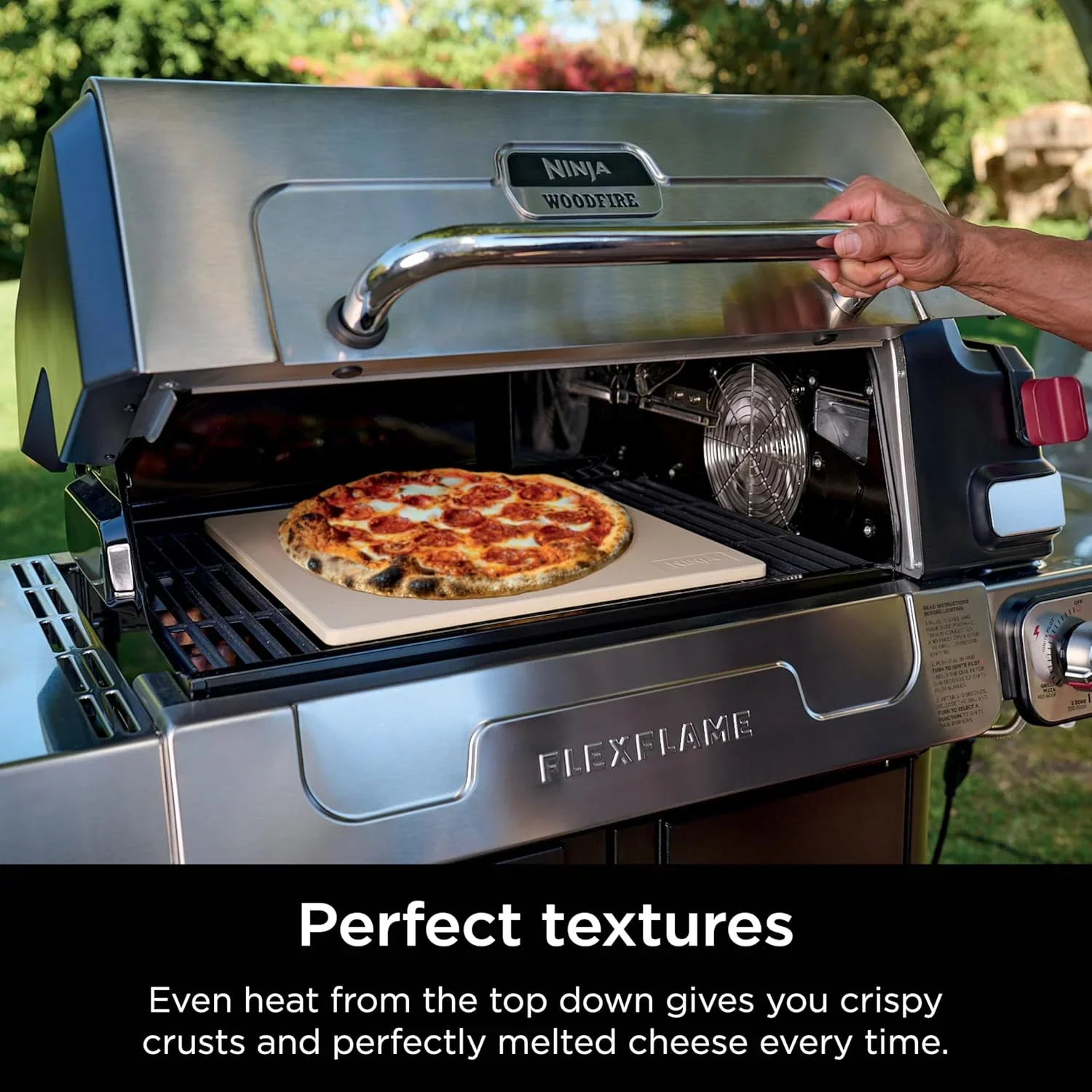 Ninja FlexFlame, Grill and Smoker, Electric and Propane Grill, Roaster, BBQ Grill, 5-in-1 Cooking System, 3 Burner, Digital Control, Outdoor Cooking, Griddle, Pizza Maker, Stainless Steel, PG301 - Image 5