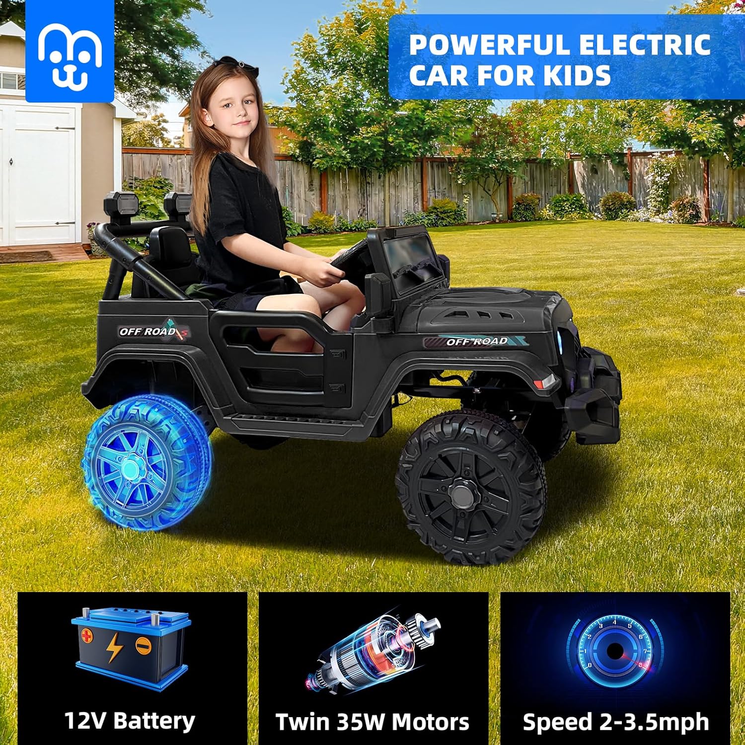12V Kids Electric Ride on Truck Car Remote Control, Twin 35W Motors 3.5MPH Max Speed, Bluetooth USB Music Player, 4 Wheels Suspension LED Lights Safety Belt, Gift for Boy & Girl-Rosy - Image 12