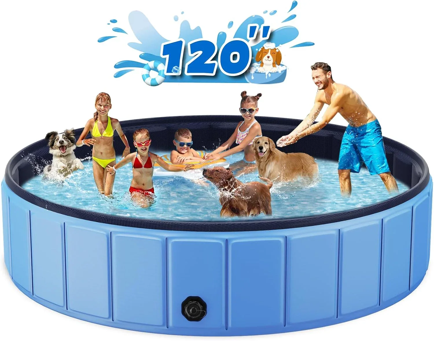 Totiro Foldable Dog Swimming Pool, 120in x 20in, PVC, Blue - Image 6