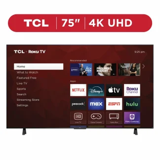 TCL 75′′ 4-Series 4K UHD HDR Smart TV with Roku, Voice Control, AirPlay, & Customizable Home Screen