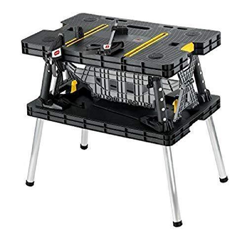 Keter ?C 197283 Folding Table Work Bench for Miter Saw Stand Woodworking Tools and Accessories with Included 12 Inch Wood Clamps ?C Easy Garage Storage Black/Yellow - Image 2