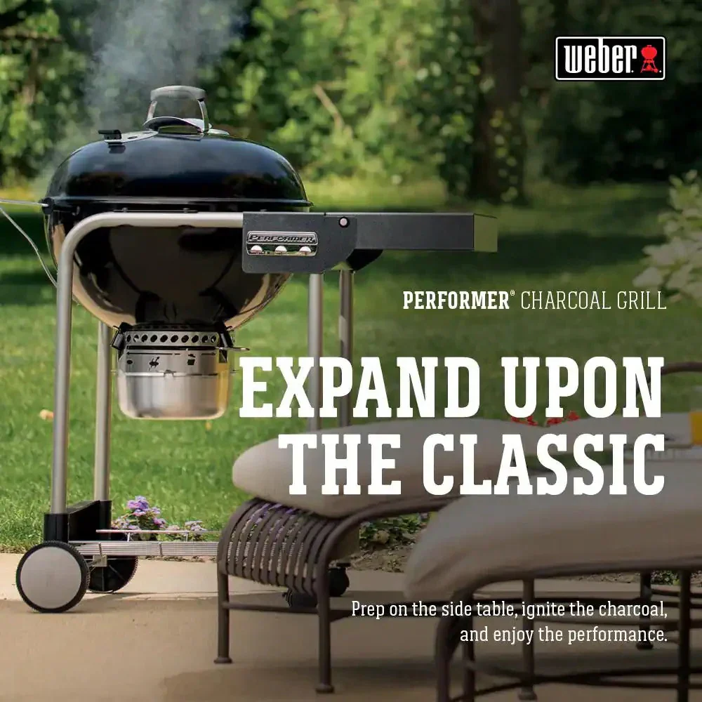 22 in. Performer Charcoal Grill in Black with Built-In Thermometer and Storage Rack - Image 7