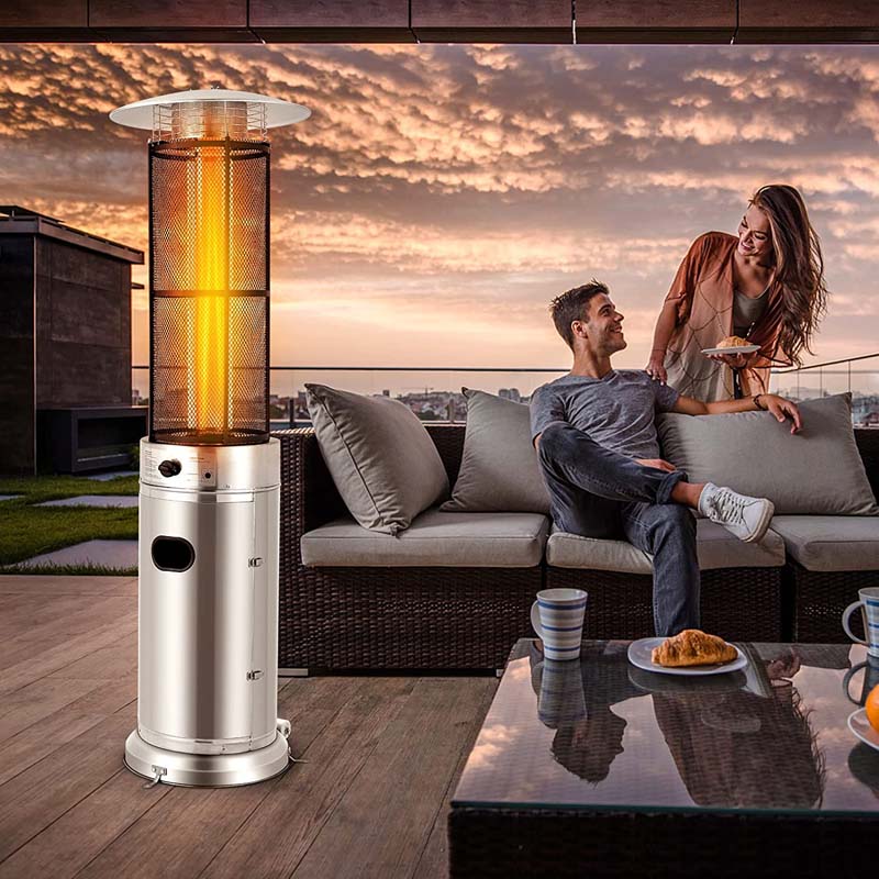 41000 BTU Standing Propane Patio Heater with Wheels, Stainless Steel Round Glass Tube Gas Outdoor Heater - Image 15