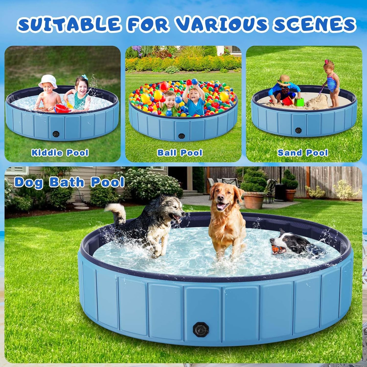 Totiro Foldable Dog Swimming Pool, 120in x 20in, PVC, Blue - Image 14