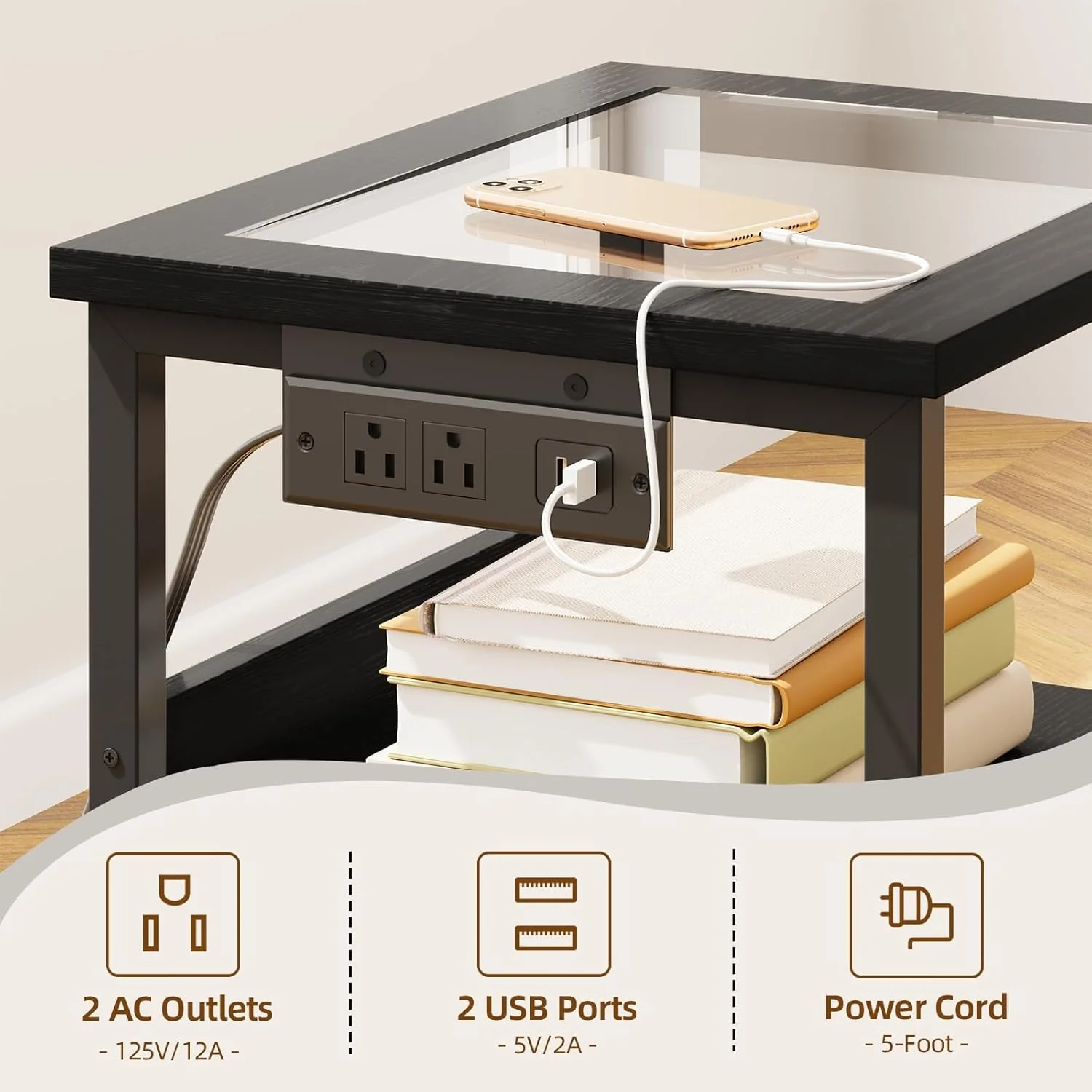 Fixwal 2 Drawers Night Stand with Glass Clear Desktop - Image 5
