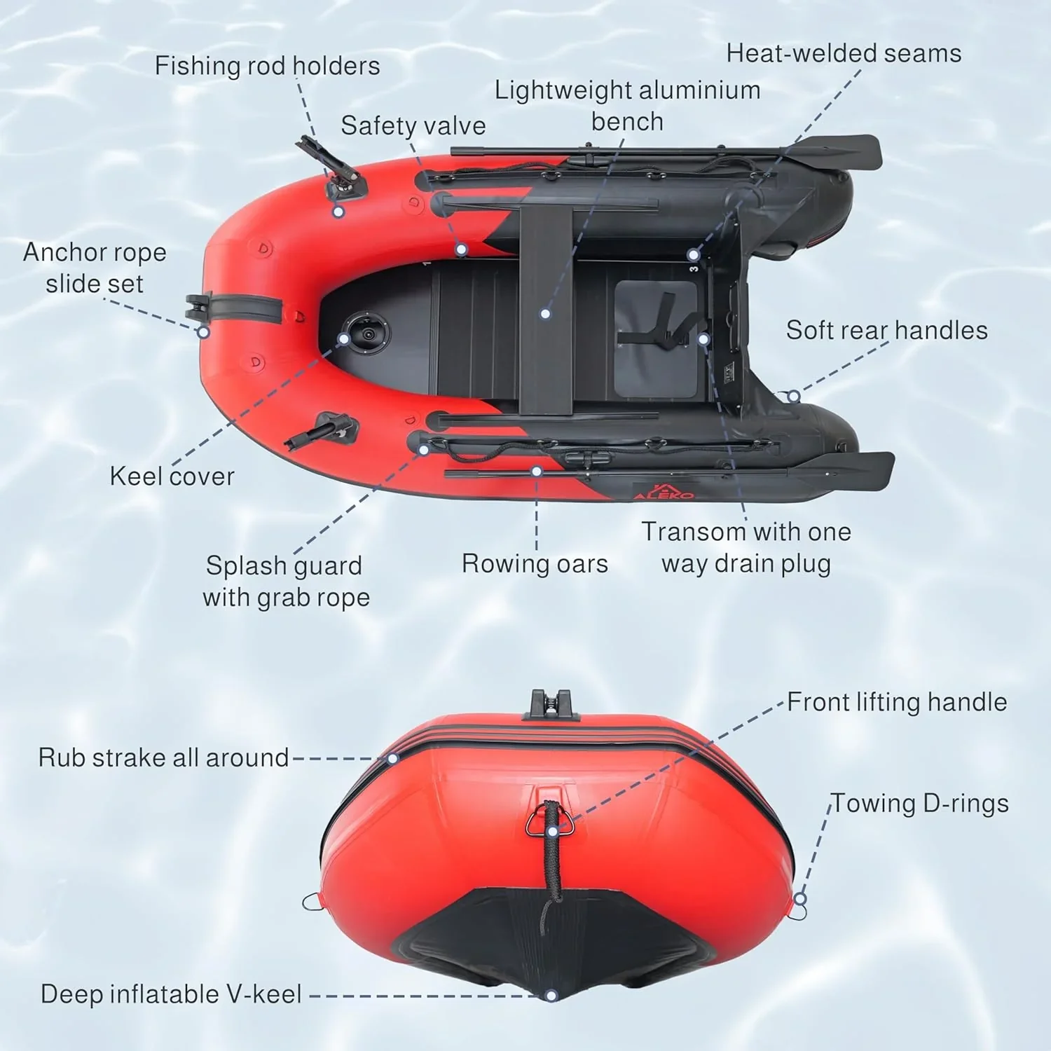 Inflatable Boat | Yacht Dinghy Tender Raft | Multi Person Fishing Boat | Aluminum Floor Oars | Fishing Rod Holders | Heavy-Duty PVC | 2024 Model | - Image 24