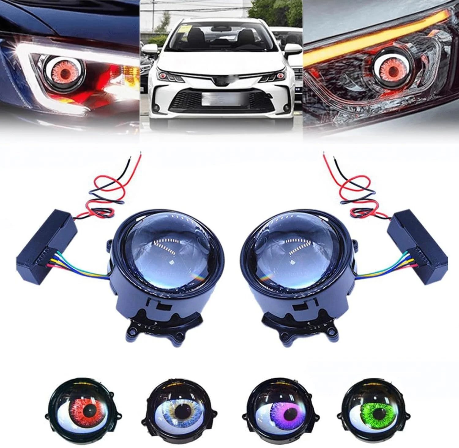 LED Demon Eyes Demon Eyes headlights, Dynamic Demon Eyes car headlights, adjustable eye pattern, mini projector lens light controlled by phone, suitable for any car - Image 2