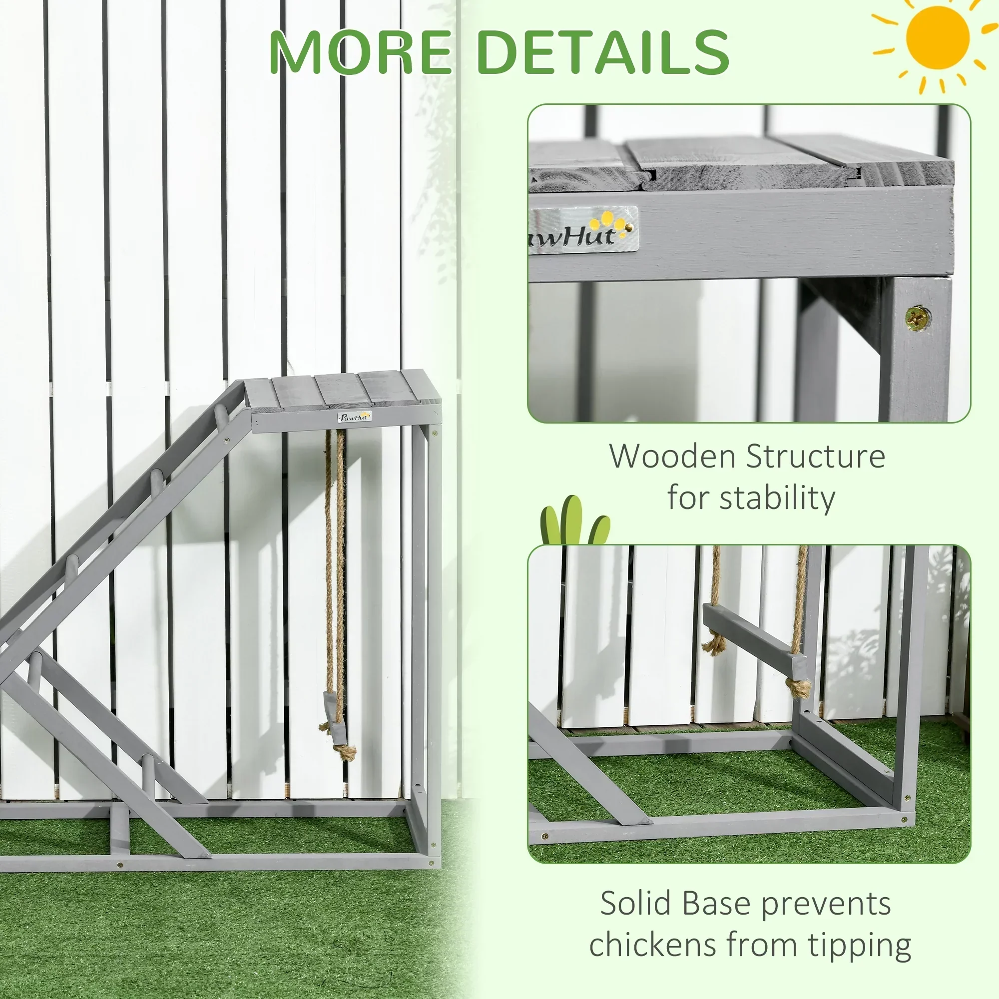 PawHut Chicken Activity Play Center With Swing, Perches And Platform, Pastel Gray - D51-350V00GY - Image 5