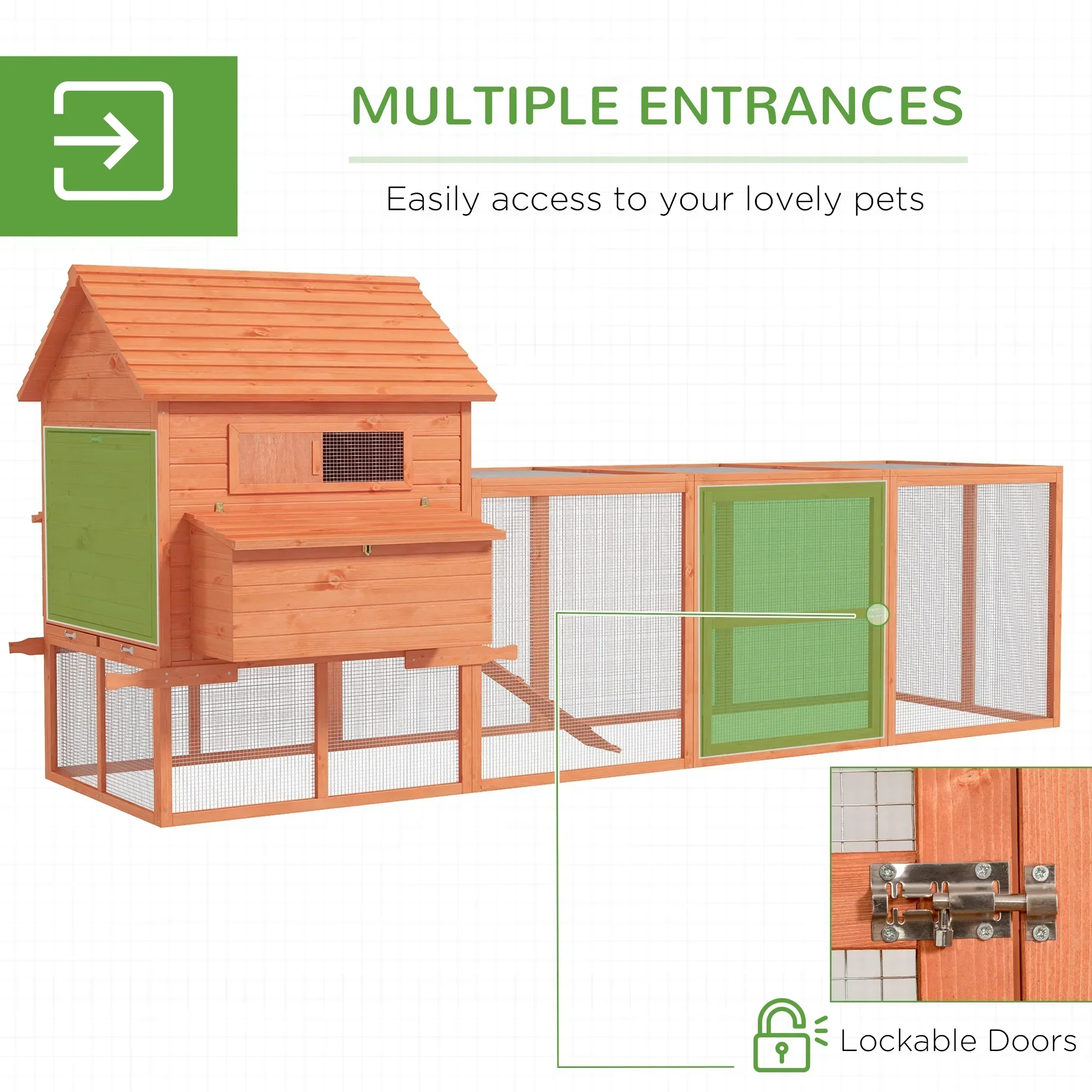 PawHut Wooden Chicken Coop With Run And Inner Hen House Space - 145 in - Image 3