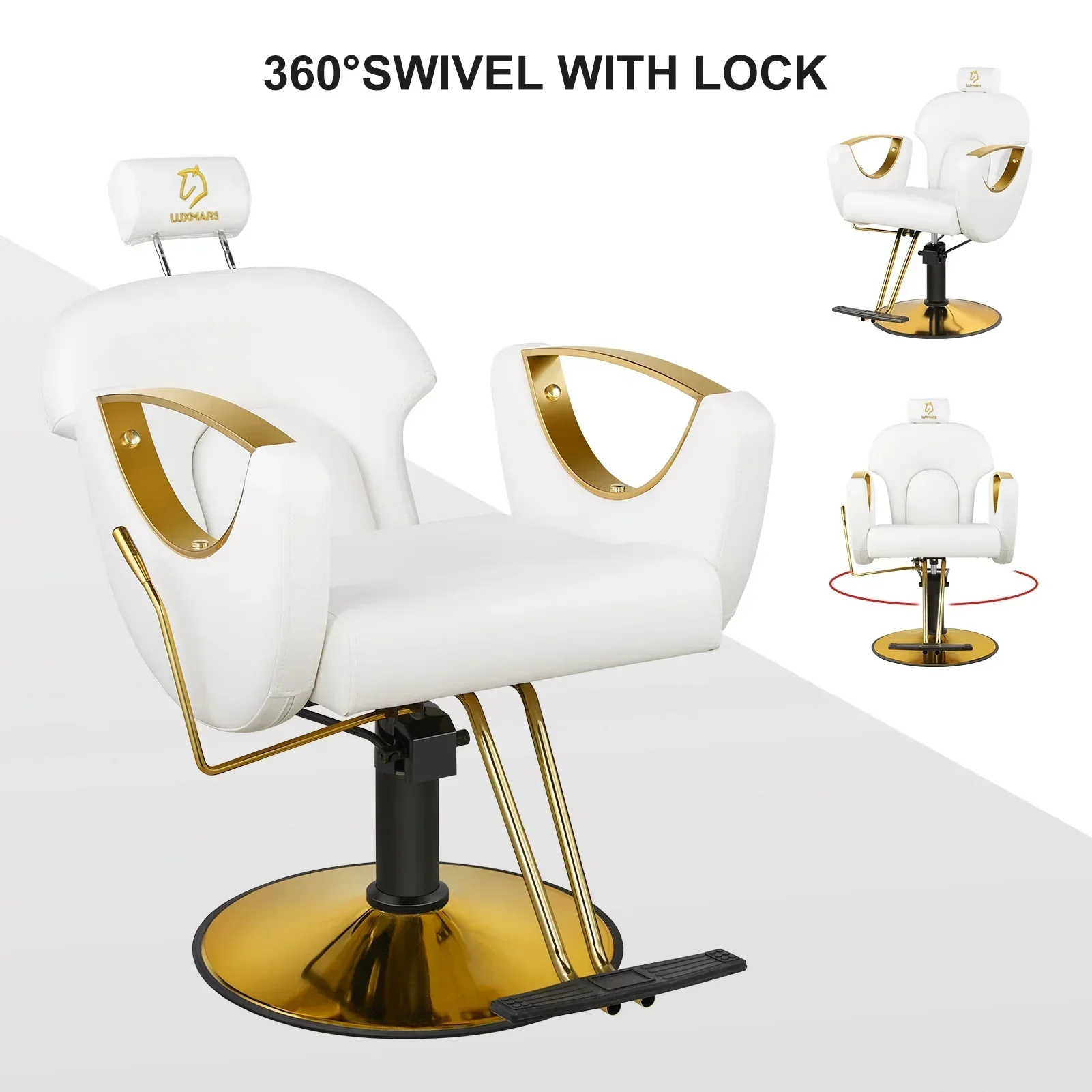 LUXMARS Reclining Hydraulic Barber Chair, White, 40 Inches To 46 Inches - Image 8