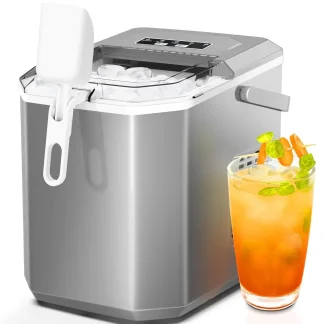 Countertop Ice Maker With Carry Handle, 26 lbs/24 Hrs, 2 Bullet Ice Sizes - Grey