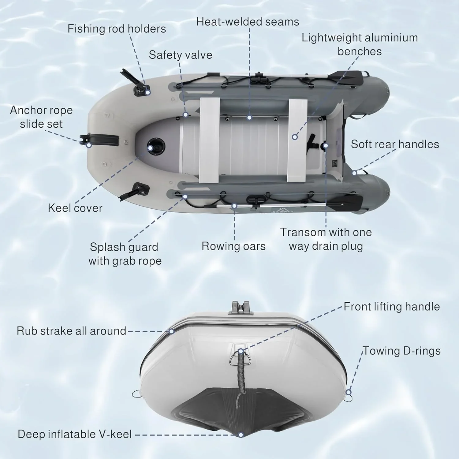 Inflatable Boat | Yacht Dinghy Tender Raft | Multi Person Fishing Boat | Aluminum Floor Oars | Fishing Rod Holders | Heavy-Duty PVC | 2024 Model | - Image 13