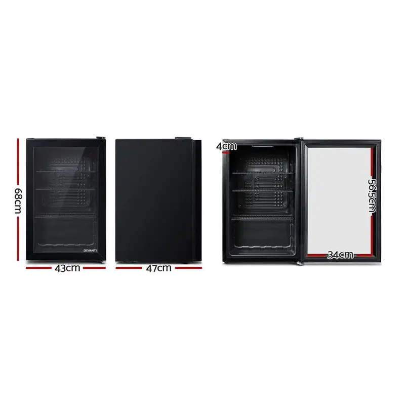 Devanti 70L Glass-Door Bar Fridge, Black - Image 2