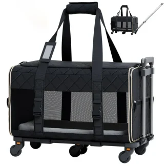 Quilted Chariot Pet Carrier With Removable Wheels And Double Telescopic Handle - PRO