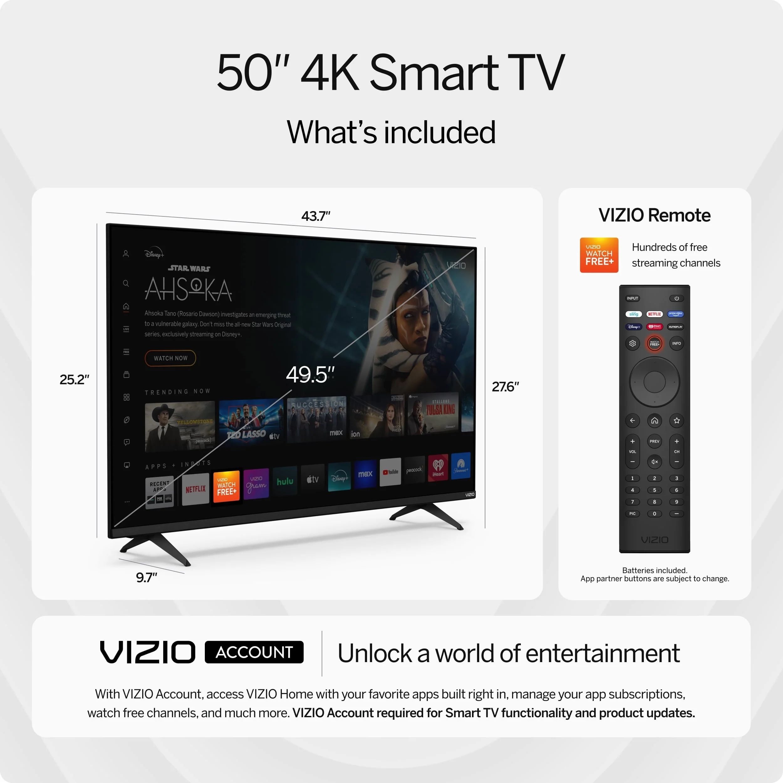 VIZIO 50′′ 4K LED HDR Smart TV with Dolby Vision, WiFi 6 & Built-in Apps – Model V4K50S-0809 - Image 3