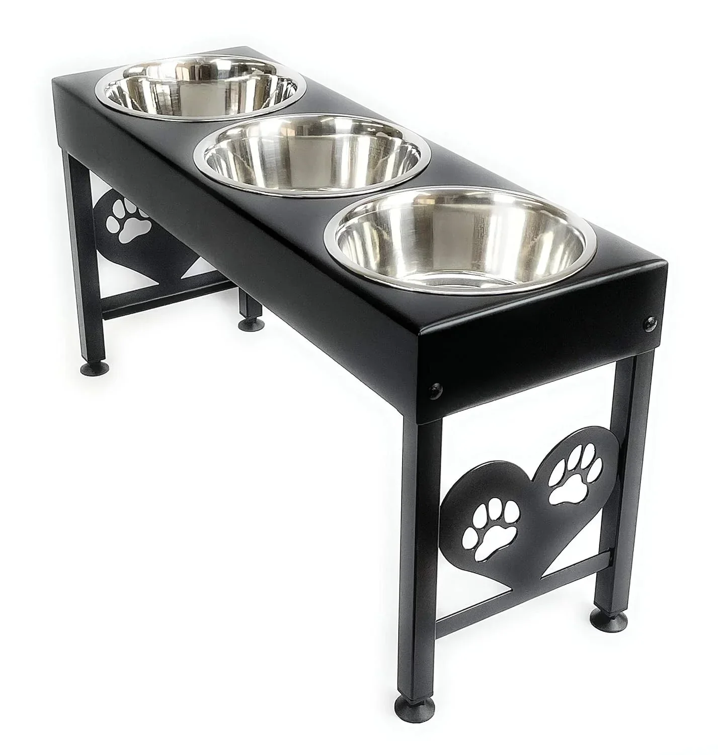 Elevated Triple Dog Feeding Station With 3-Quart Stainless Steel Bowls, 16 Inch Tall - Image 5