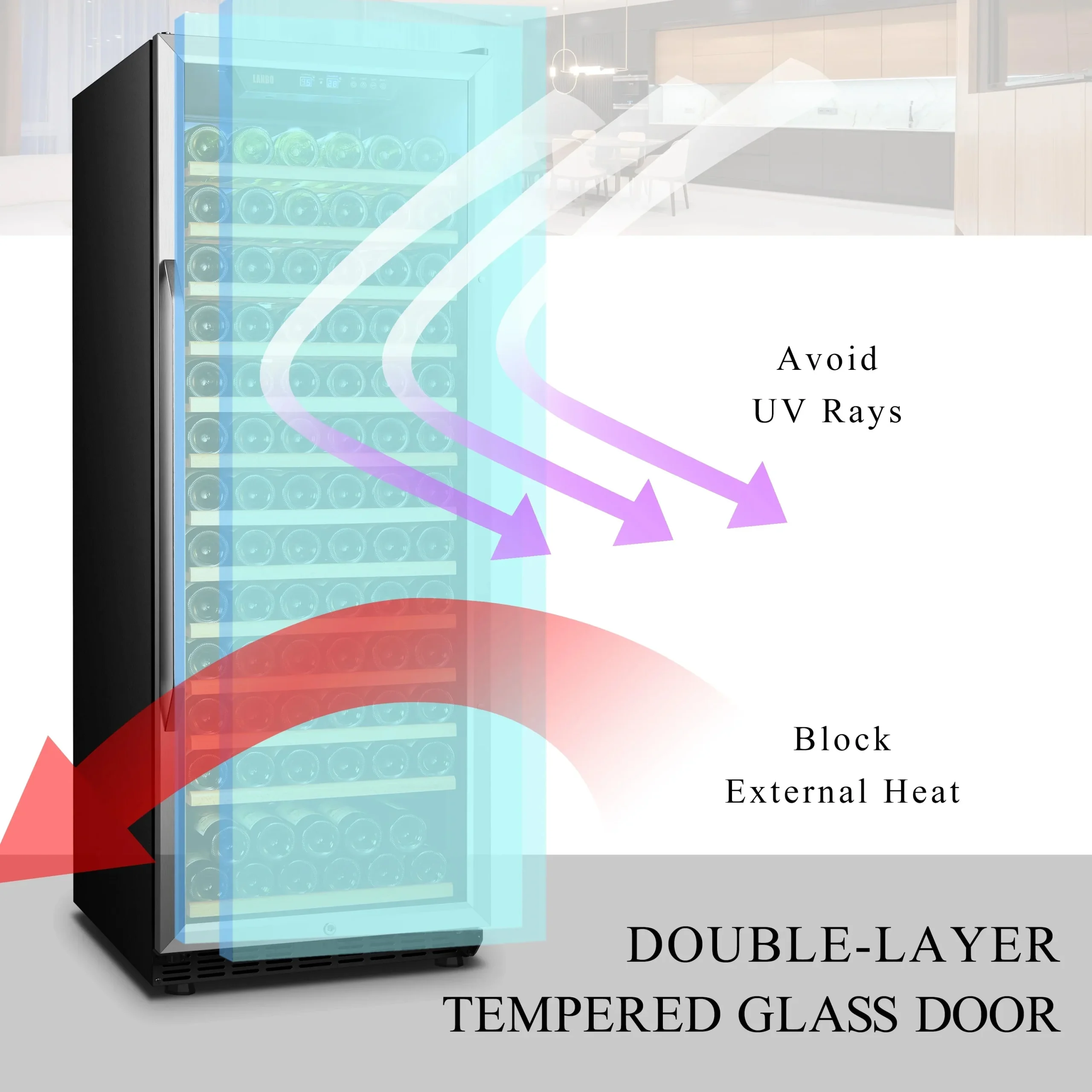 Lanbo 165 Bottle Built-In Black Single Zone Wine Cooler, 24 inch Width - LW177S - Image 12