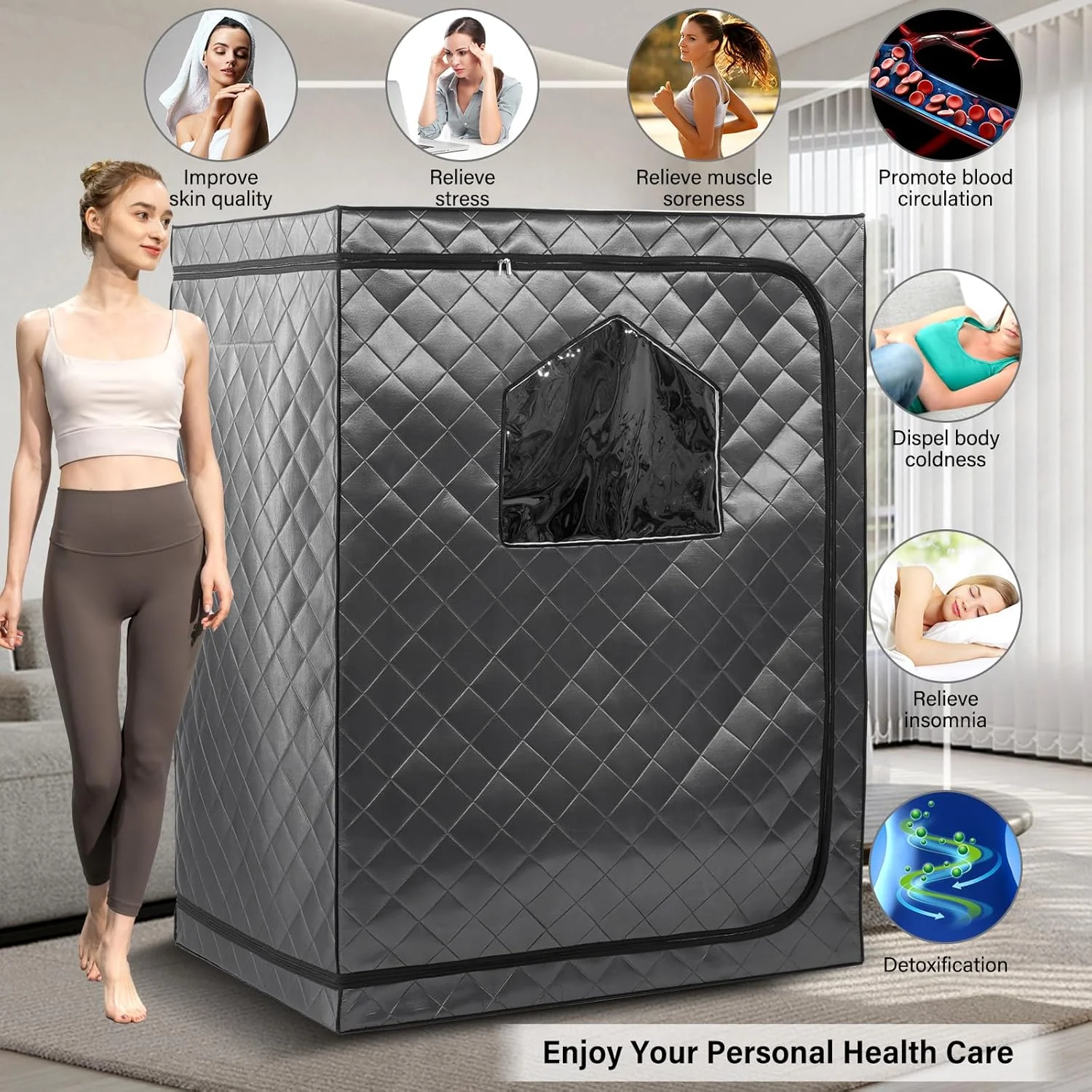 Portable 2-Person Infrared Sauna Tent With 2 Foldable Chairs, Remote Control, 1600 Watt, 140 Fahrenheit - Image 8