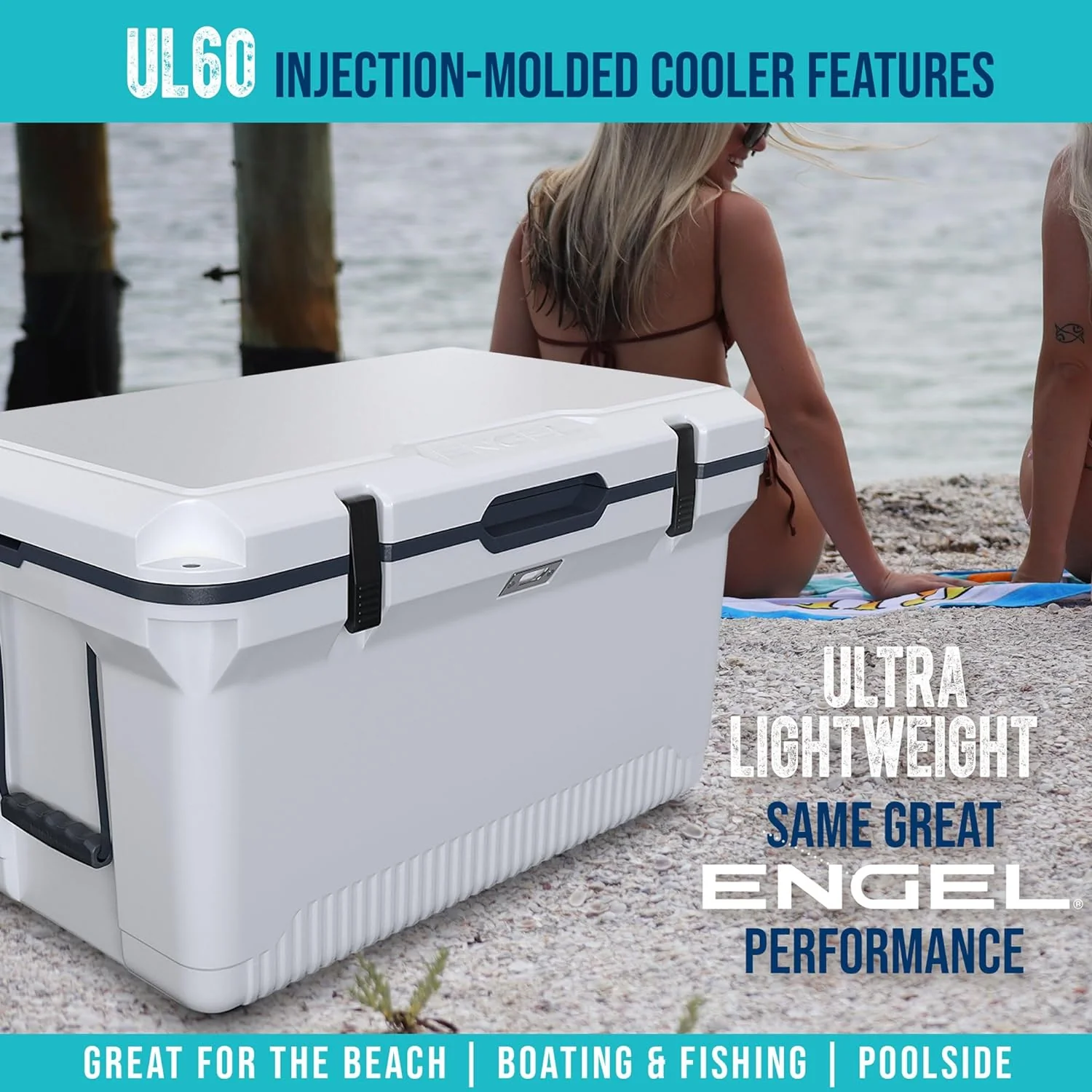 60 QT Ultra-Light Injection Molded Cooler - Ice Chest Keeps Ice up to 7 Days - Large Cooler Includes Wire Basket, Divider and Built-in Bottle Opener - Image 8