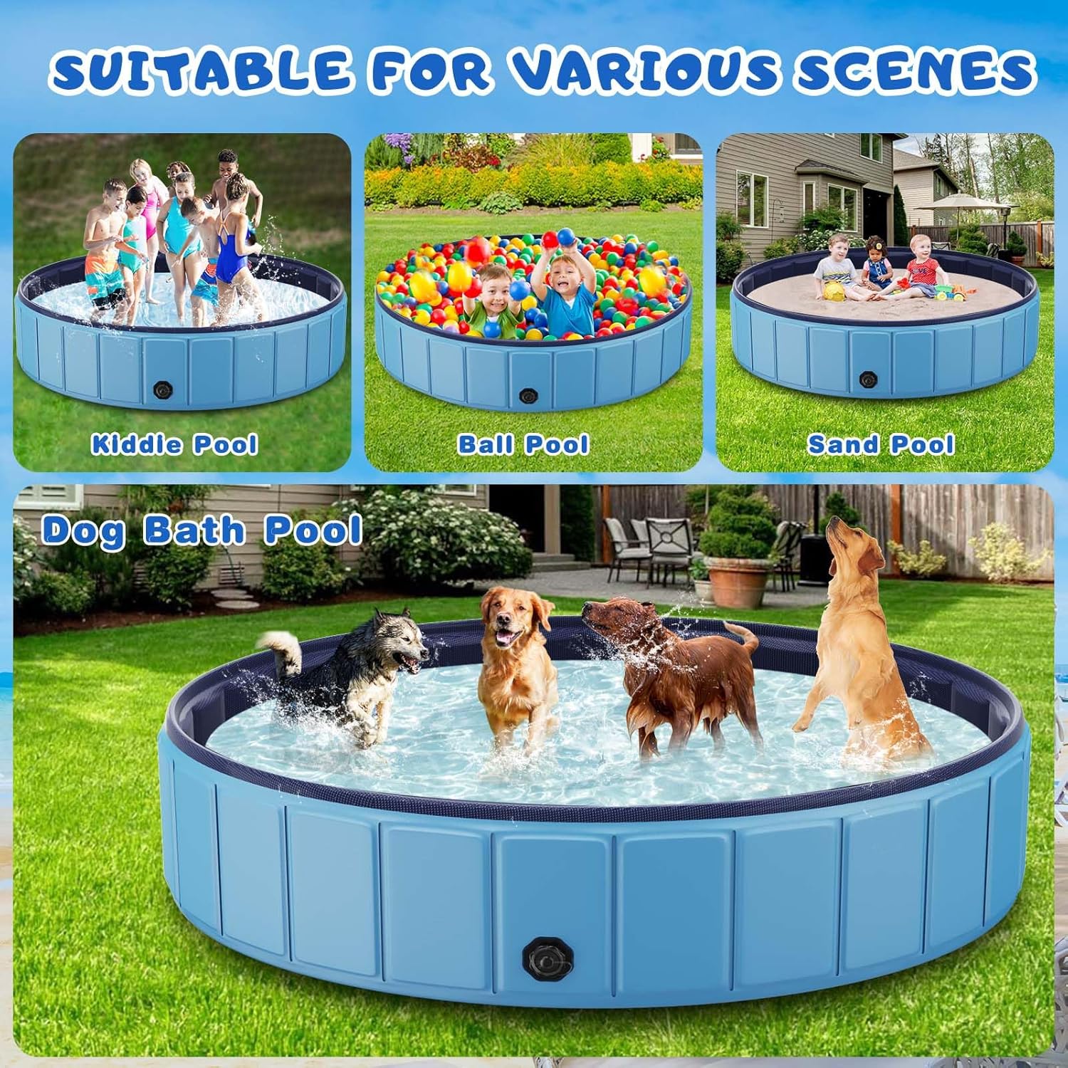Totiro Foldable Dog Swimming Pool, 120in x 20in, PVC, Blue - Image 12