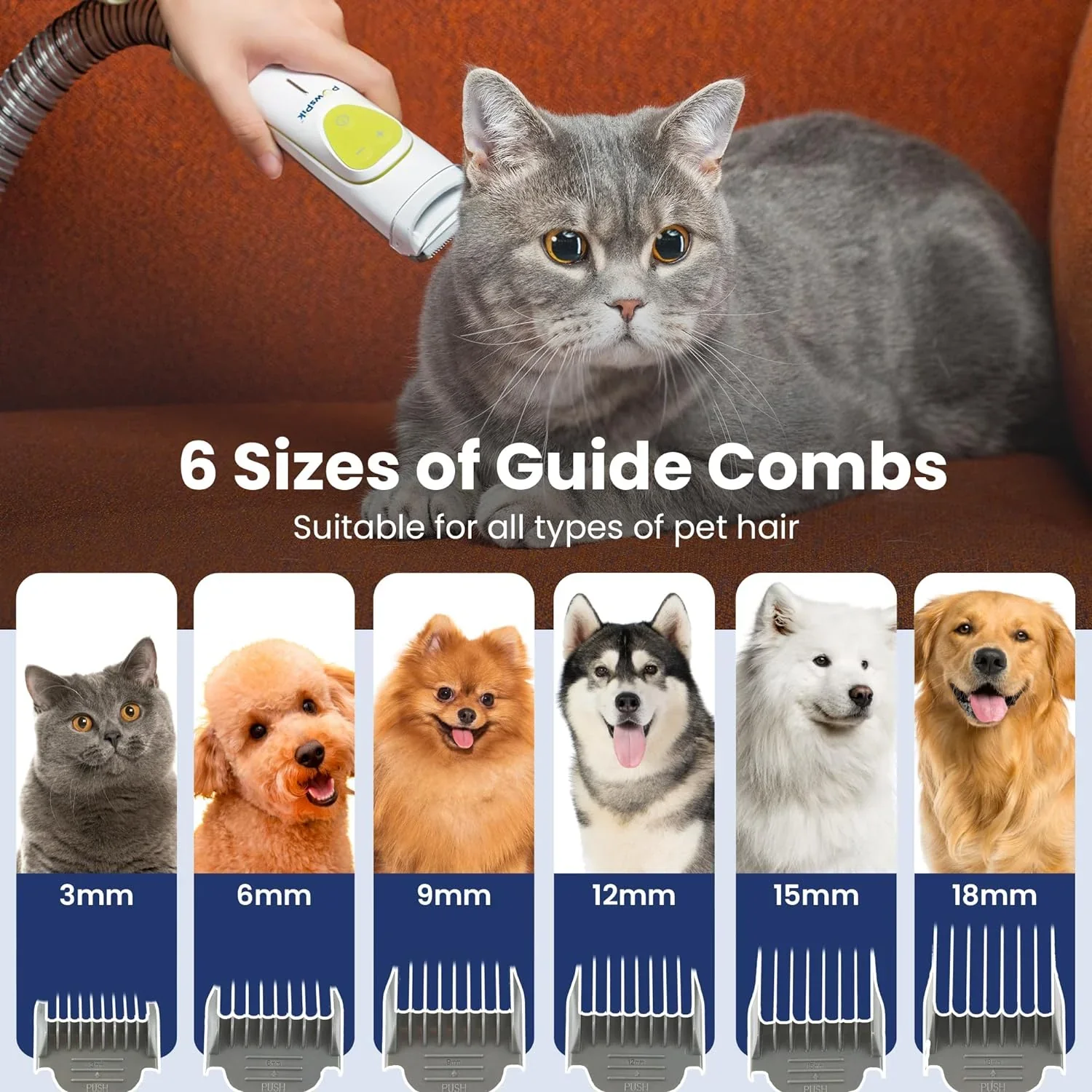 PAWSPIK Pet Grooming Vacuum Kit, 7 Tools, 6 Suction Levels, 2.2L Dust Bin - GroomingPro Rx - Image 4