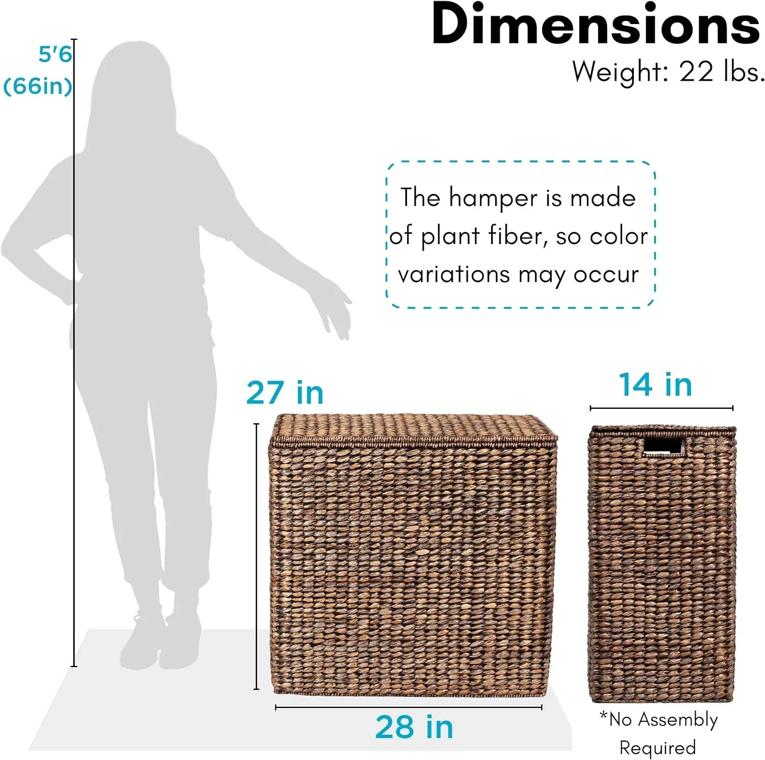 Sofia + Sam Oversized Divided Seagrass Hamper With 2 Canvas Liners, 28 x 14 x 27 Inches - 4602 - Image 9
