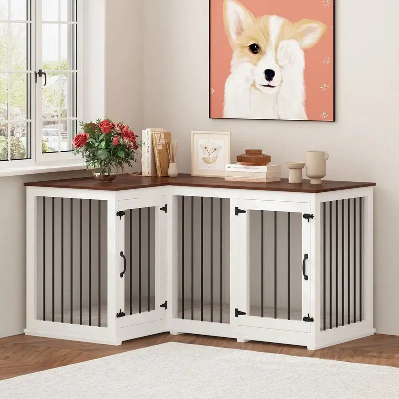 L-Shaped Corner Dog Crate Furniture For 2 Dogs, 58.7 x 41.1 - Image 6