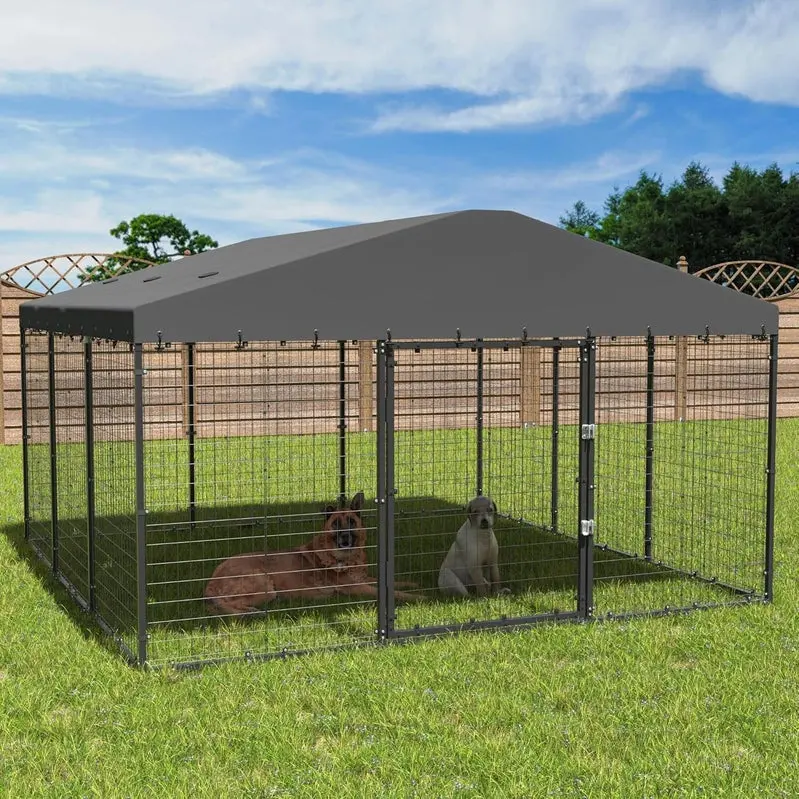 Kullavik Extra-Large Outdoor Dog Kennel, 118 in x 118 in, Heavy-Duty Metal/Steel Enclosure With Waterproof Roof - Black - Image 3