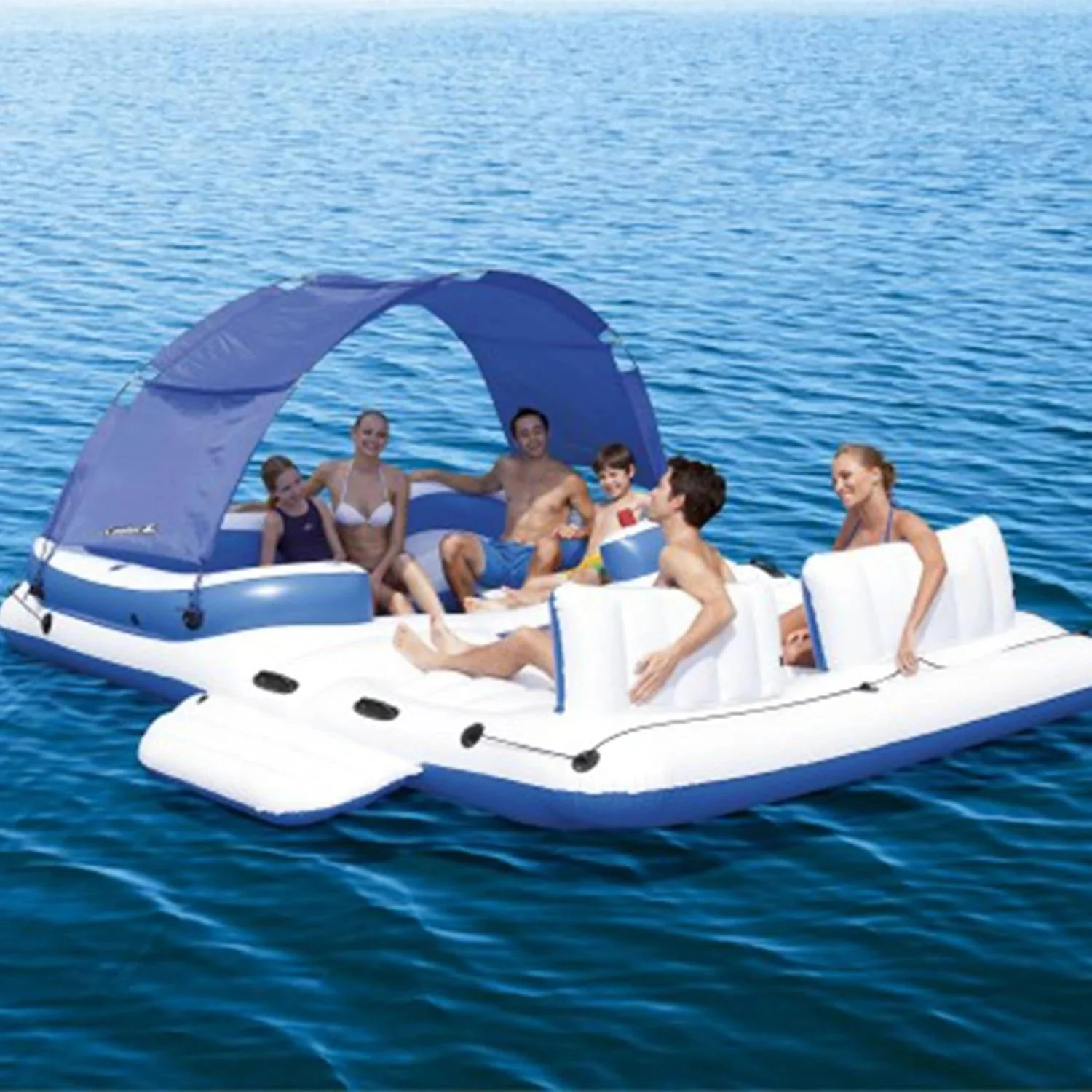 Tropical Breeze 6 Person Inflatable Party Island Large Relaxing Water Float with Detachable Sunshade and Cooler Bag - Image 12