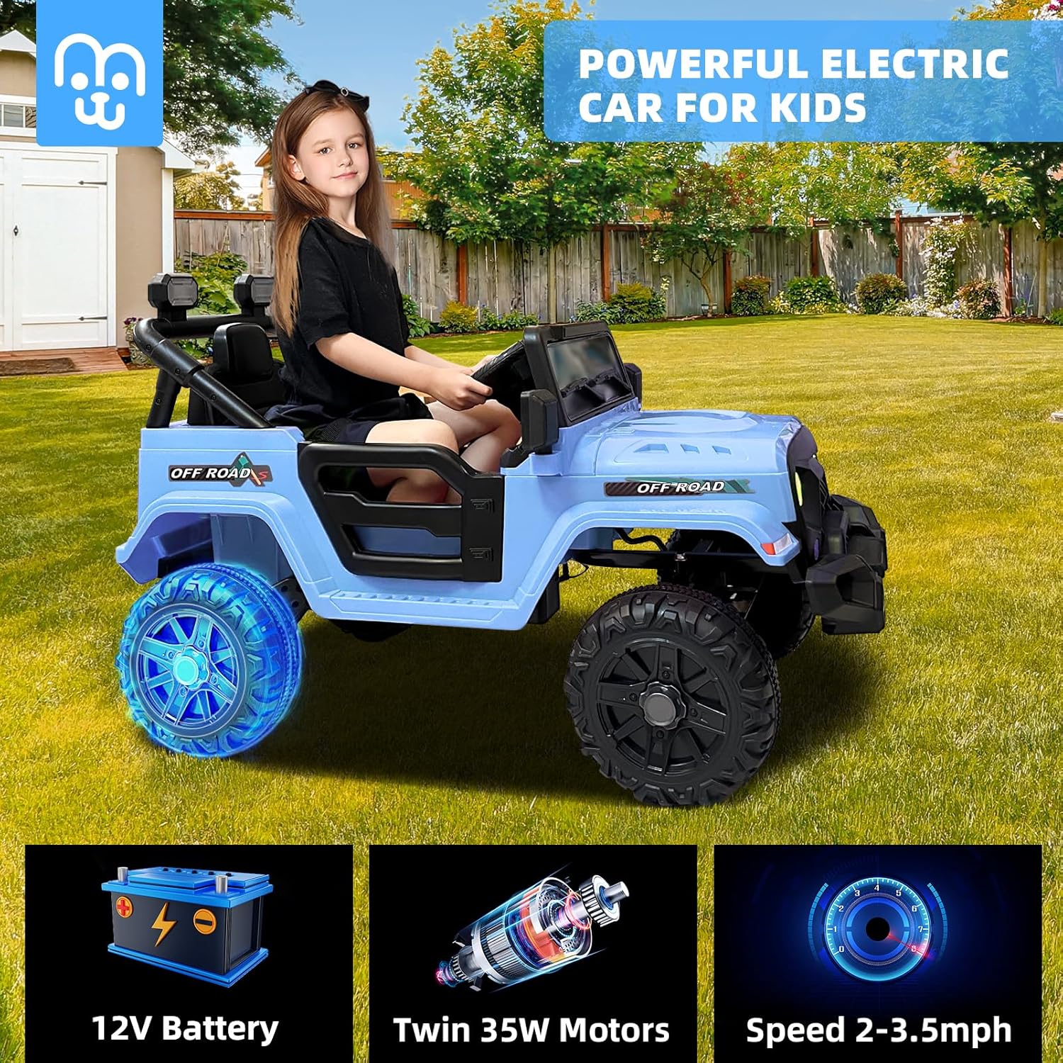 12V Kids Electric Ride on Truck Car Remote Control, Twin 35W Motors 3.5MPH Max Speed, Bluetooth USB Music Player, 4 Wheels Suspension LED Lights Safety Belt, Gift for Boy & Girl-Rosy - Image 18