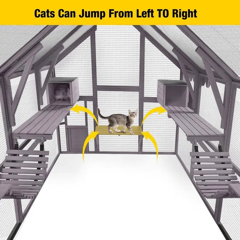 aivituvin Large Outdoor Cat Enclosure With 7 Platforms, 2 Bridges And 2 Small Houses - Image 6