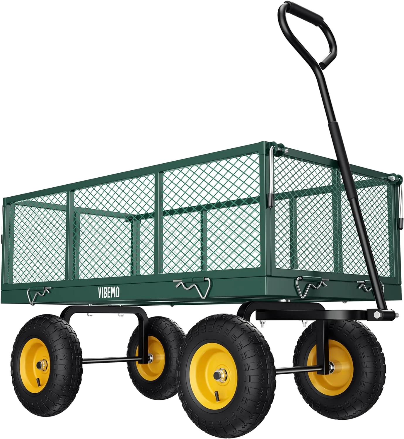 Steel Garden Cart 2-in-1 1400 lbs Heavy Duty Utility Wagon with Removable Mesh Sides to Convert into Flatbed 240?? U-Turn 13" Pneumatic Tires Garden Wagon for Farm Yard Lawn Garden Camping - Image 7