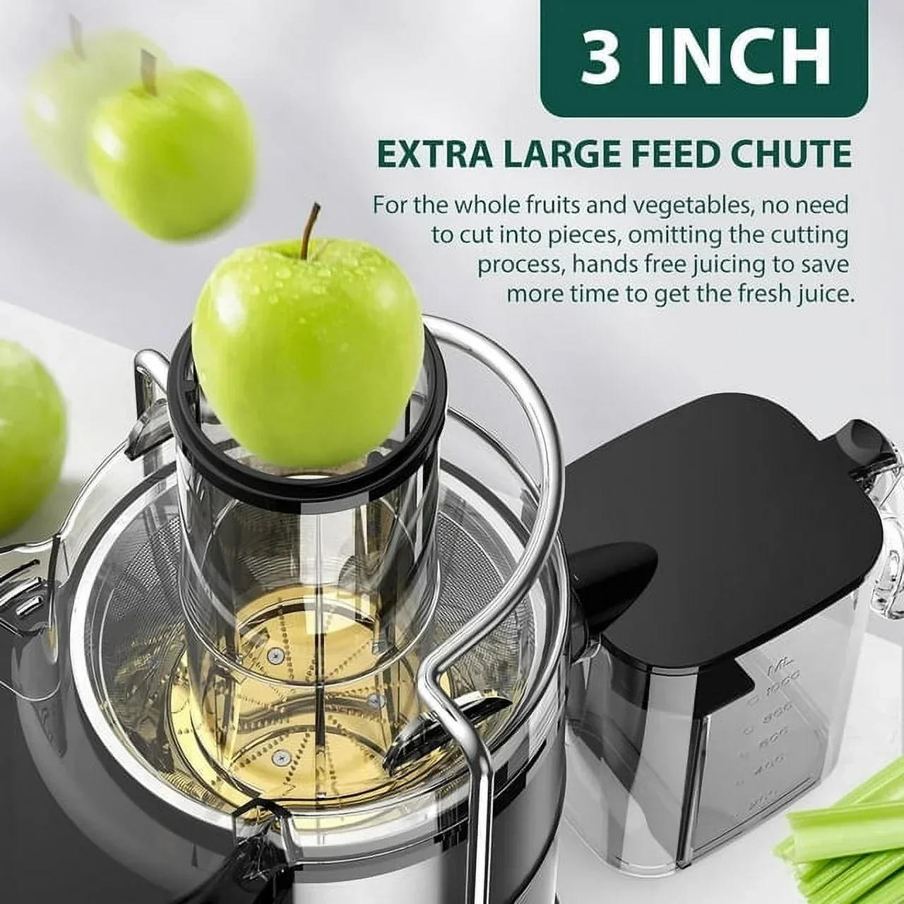 Centrifugal Juicer Machine 1100W, 3 in Feed Chute, BPA Free, Black - Image 3