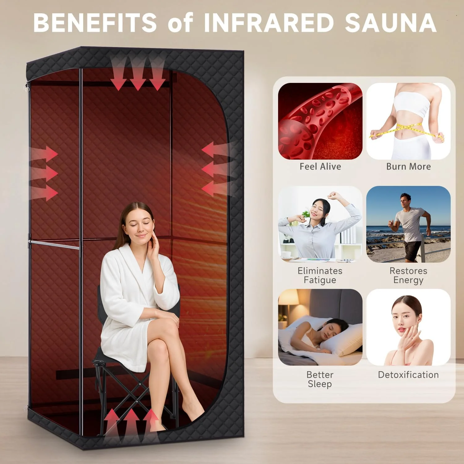 Portable Far Infrared Dry Sauna Box With Red Light Therapy, 9 Levels, 5.9ft x 2.9ft x 2.6ft - Image 3