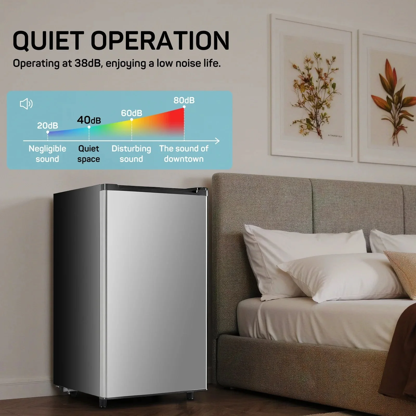 TINKLE WELL Mini Fridge With Freezer, 3.2 Cu Ft, Single Door, Silver - Image 5