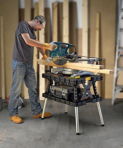 Keter ?C 197283 Folding Table Work Bench for Miter Saw Stand Woodworking Tools and Accessories with Included 12 Inch Wood Clamps ?C Easy Garage Storage Black/Yellow - Image 6