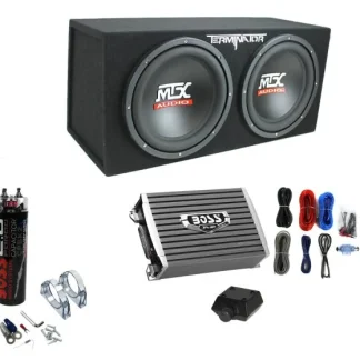 1200W Dual Loaded Subwoofer Box + 1500W Amplifier + Capacitor